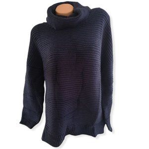 Long Sleeves Turtleneck Knit Pullover Sweater blue L